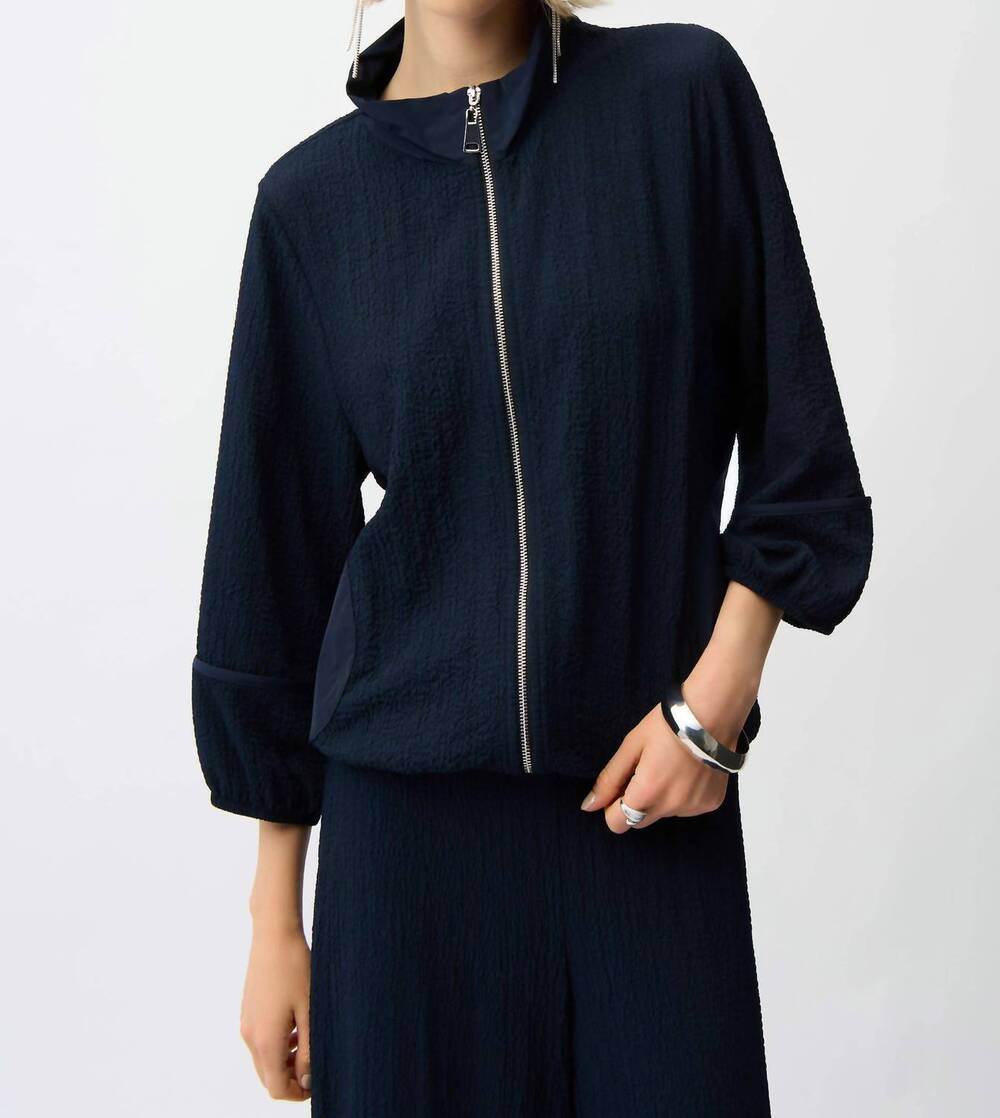 NEW JOSEPH RIBKOFF seersucker & memory bomber jacket in midnight blue